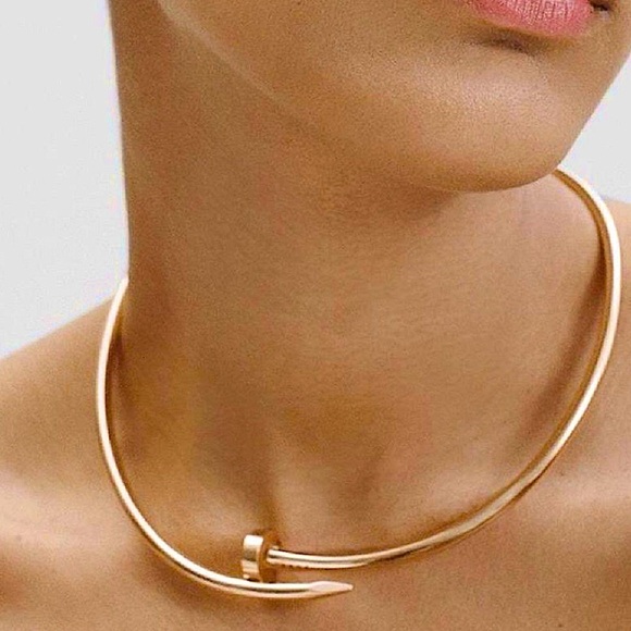 Rose Gold Nail Choker Necklace Luxury Minimalist - Picture 1 of 3